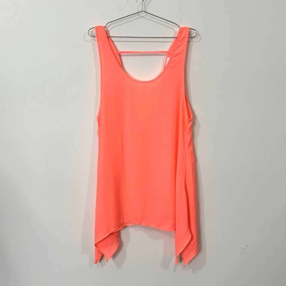 Fluorescent Orange Chiffon Swim Cover Up Sz M/L Asymmetrical Sheer Tunic